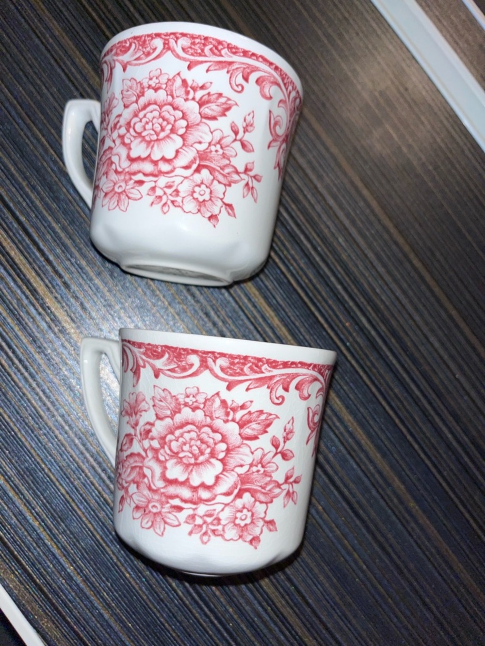 White Ceramic Mugs with Red Floral Transfer Pattern - Set of 4 J & G Meakin